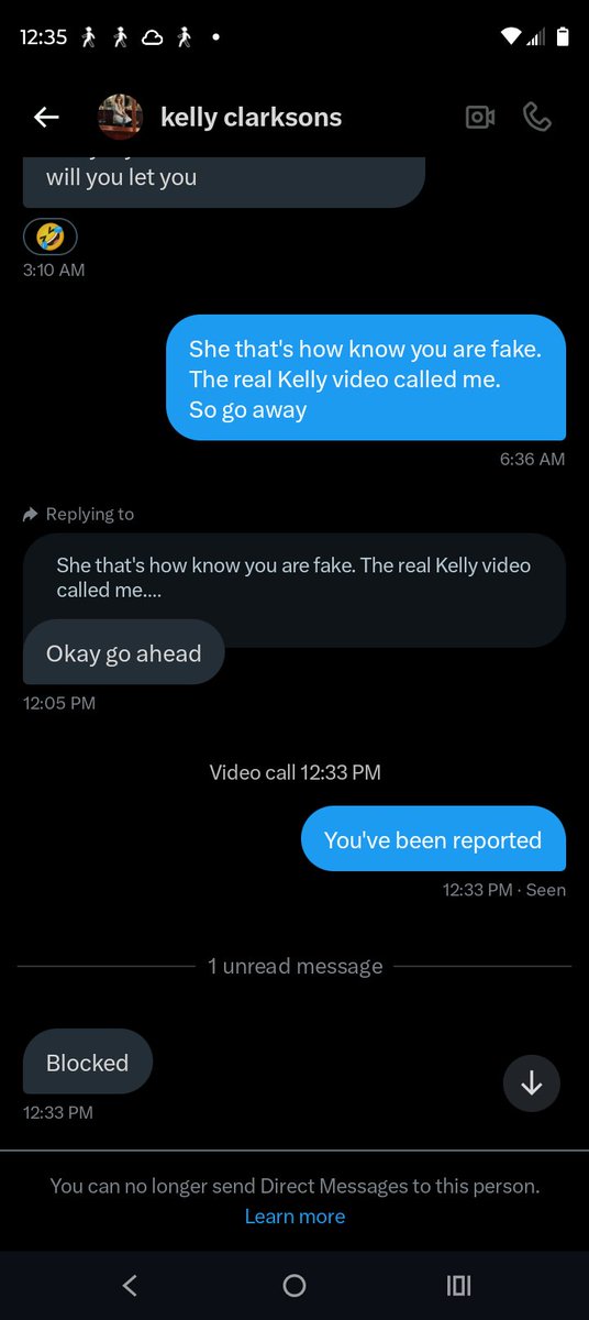 Another fake account 
When I said I reported it, I got blocked