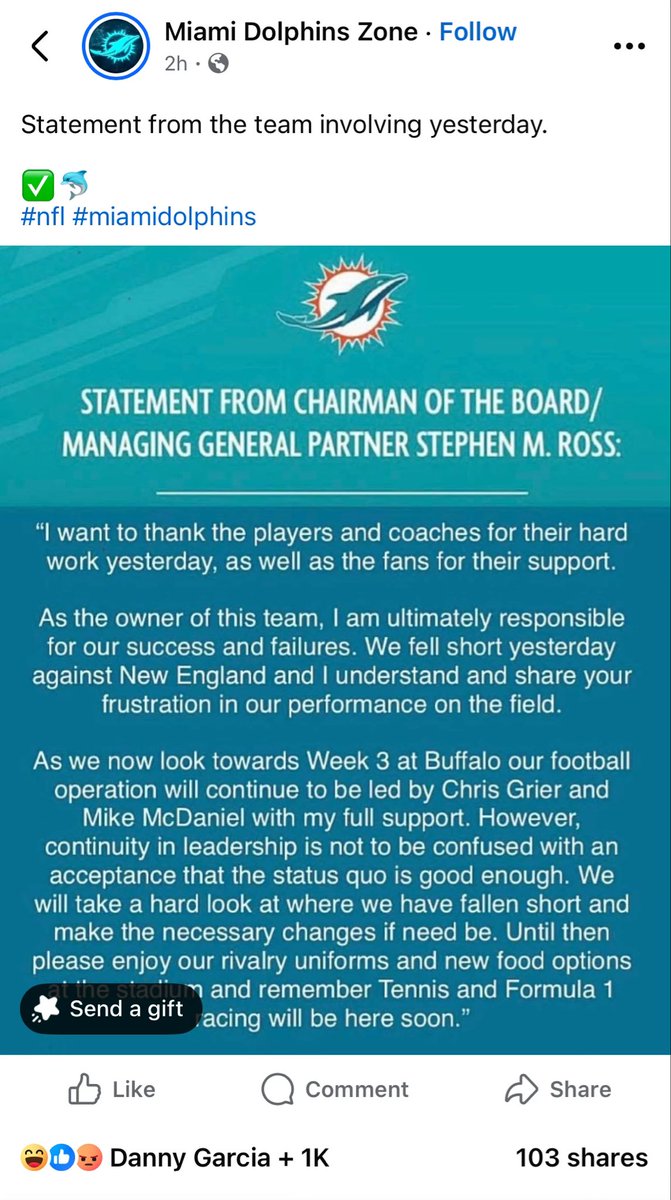 Dolphins fans on Facebook live in a different universe. Just nonstop fake articles / press releases from these “fan accounts” and the comment sections are filled with thousands of people who genuinely have no idea they’re reading something fake.