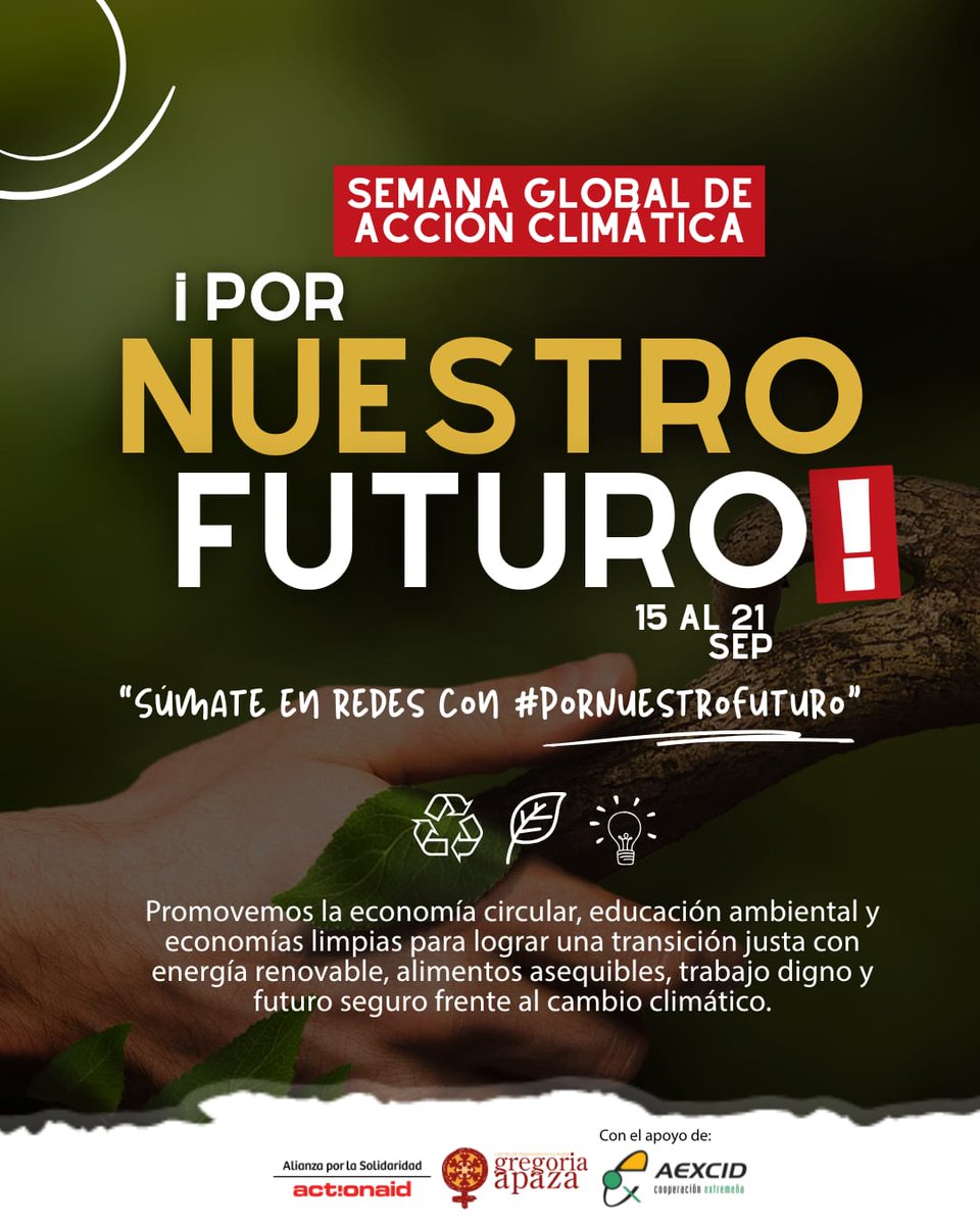 Nos sumamos a la Semana Global de Acción Climática y lanzamos la campaña “Por Nuestro Futuro” en favor de la justicia climática y los derechos de las mujeres en El Alto.

Se parte de esta acción colectiva.

#PorNuestroFuturo #TransiciónJusta #SemanaGlobaldeAcciónClimática