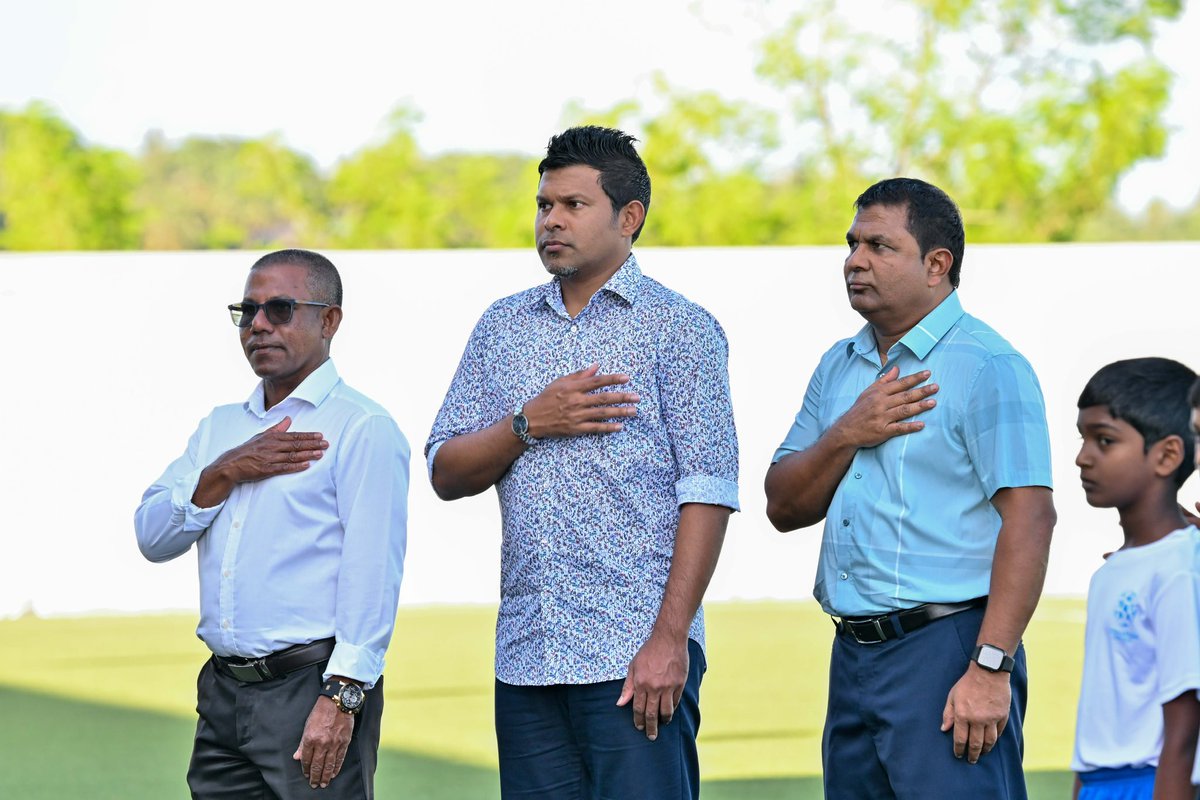 Vice President Uz <a href="/HucenSembe/">Hussain Mohamed Latheef</a> attends the closing ceremony of Eydhafushi Cup 2025. He watched the final match between Irumathi FC and Velaa Sports Club. Following the match, the Vice President presented medals, the championship trophy, and a prize to the winning team.