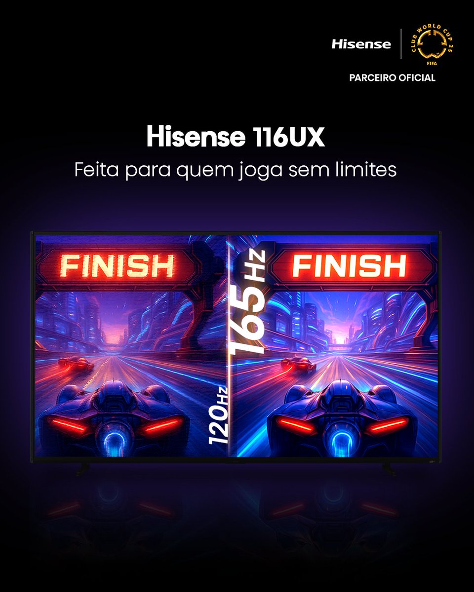 HisenseBrasil's tweet photo. Chegou a TV que todo gamer esperava.

A Hisense RGB-MiniLED 116UX tem 165Hz nativos, respostas rápidas e a fluidez que faz diferença em cada partida.

Seus jogos nunca mais serão os mesmos.

#rgbminiled116ux #miniled116 #televisao116polegadas #amaiortvdomundo #hisense #tvgamer https://t.co/lF2pafjR8T