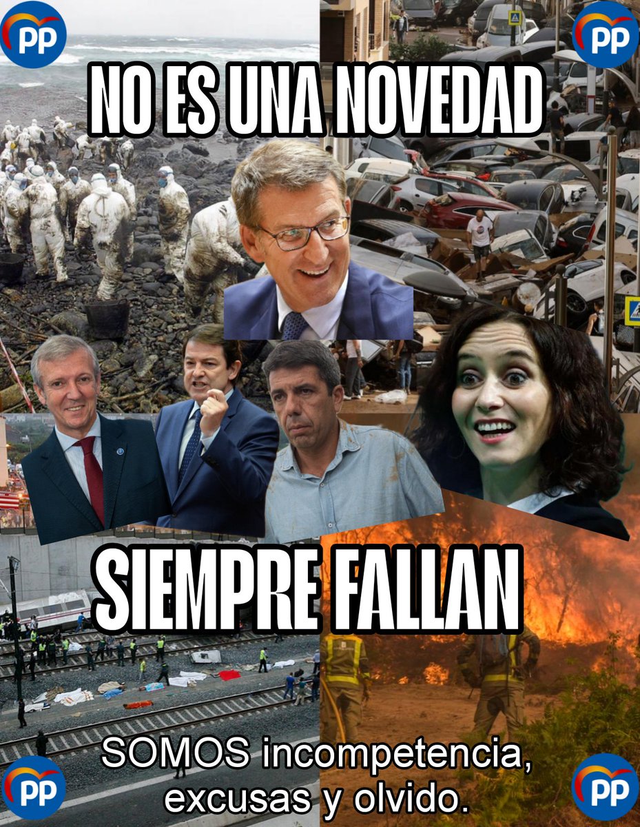 Del prestige a la dana.
De los 7291 a los incendios forestales.
De alvia a filomena
SIEMPRE LA MISMA  GESTION
<a href="/ppopular/">Partido Popular</a>