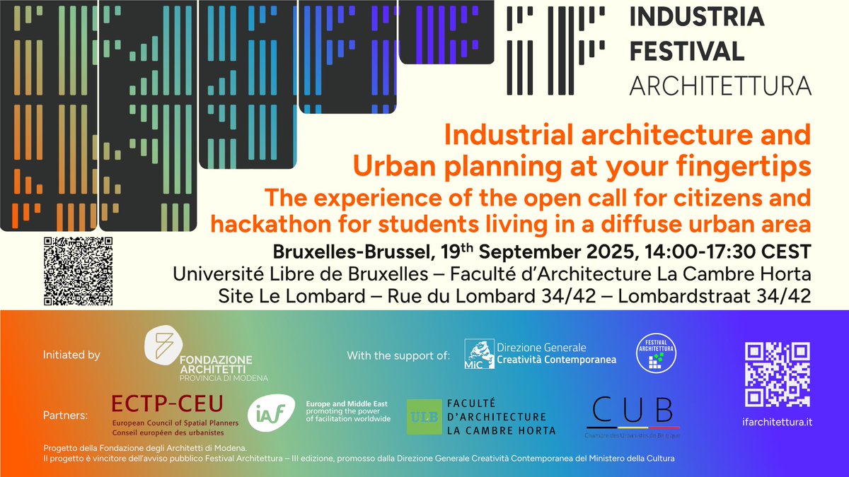 🔴 #IF – #IndustriaFestivalArchitettura, #Brussels, 19 September
Industrial Architecture and Urban #Planning
ectp-ceu.eu/agenda/2025091…
<a href="/SergeSpe/">Peeters Serge</a> <a href="/hedorfer/">Markus Hedorfer</a> <a href="/andreapanzavolt/">andrea panzavolta</a> <a href="/JanetAskew/">Janet Askew</a> #SylvainVezolles #KentHåkull <a href="/ModenaOrdi20000/">Ordine Architetti Modena</a> #FAMO <a href="/IAFacilitators/">IAF</a> <a href="/iaf_eme/">IAF Europe & Middle East</a> <a href="/MiC_Italia/">Ministero della Cultura</a> #MiCDGCC
