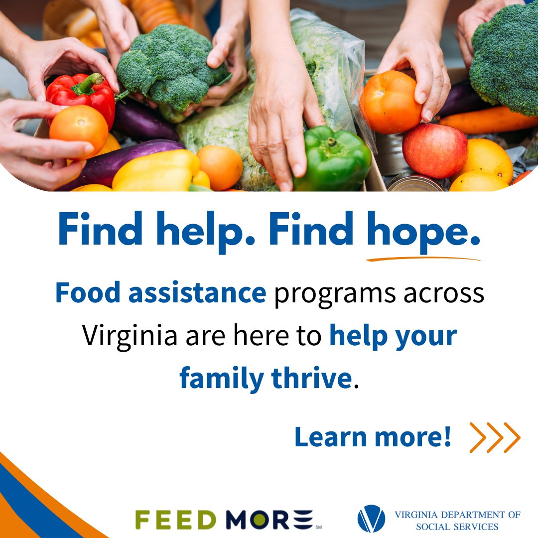 VDSS's tweet image. Accessing nutritious food should never be out of reach. This Hunger Action Month, Feed More is here to connect you and your family with tools and resources to help you thrive. 

Explore all the resources at FeedMore.org and take a step toward food security today.