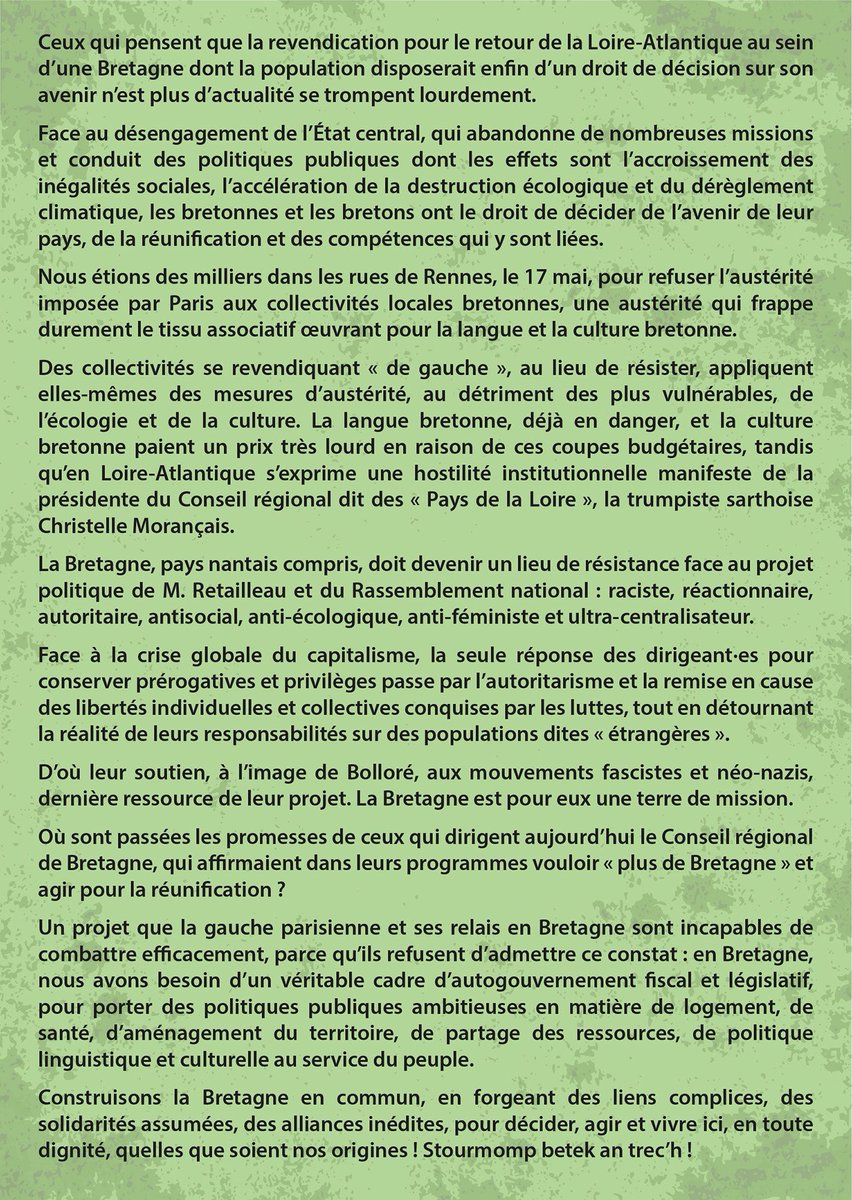 Construisons un pouvoir politique breton, de Brest à Clisson ! Manifestation à Nantes le 27 septembre !

bretagne-info.bzh/2025/09/15/con…