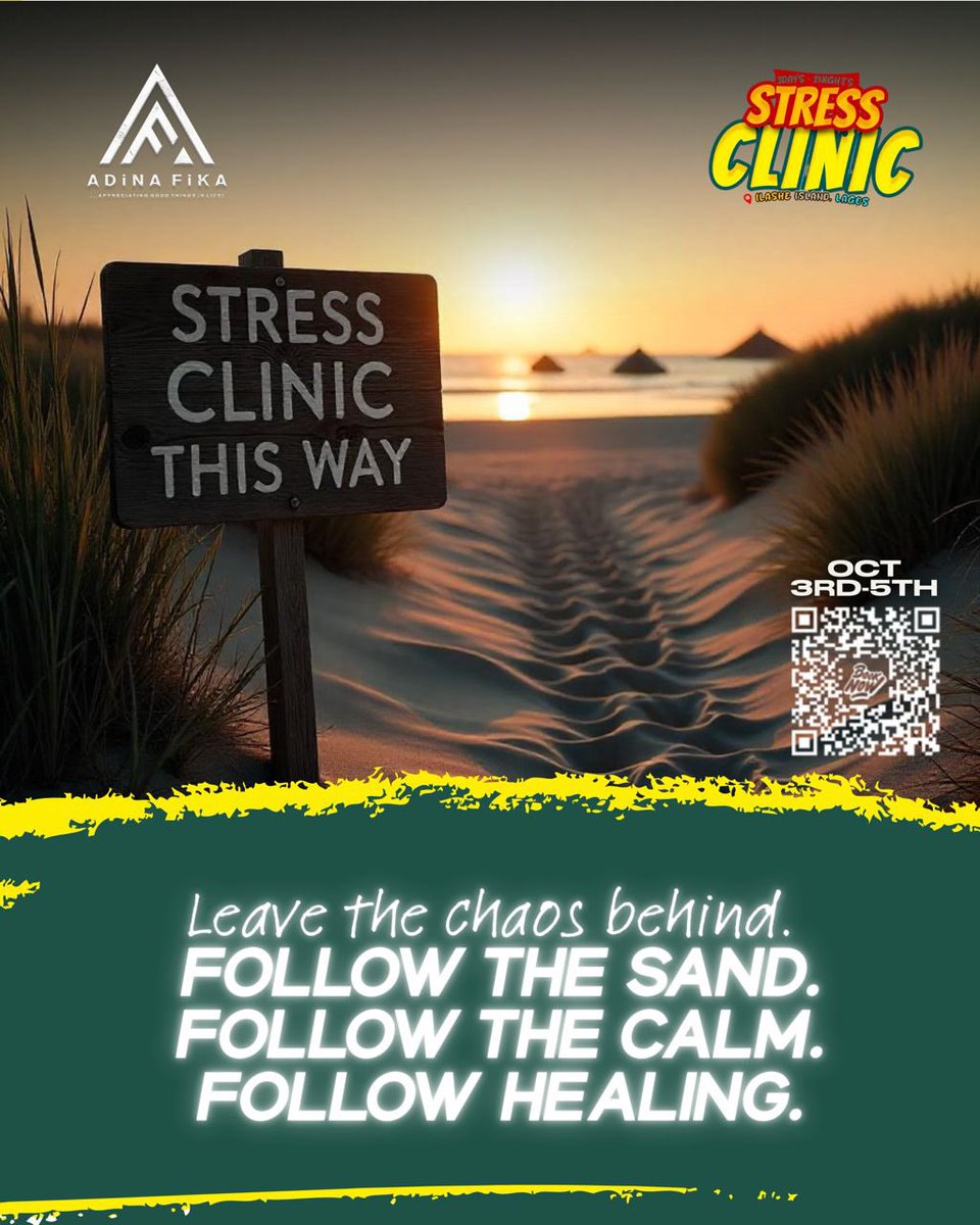 STRESSCLINIC Oct 3–5 by @adinafikacamp. 3 days, 2 nights of beach therapy: food, yoga, music, &amp; vibes. Register: [linkin bio] #StressClinic