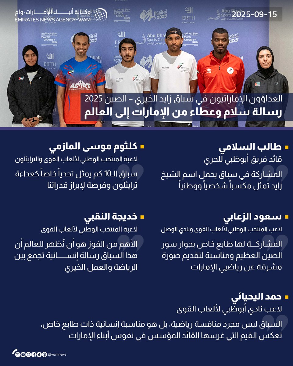 عداؤون إماراتيون : مشاركتنا في #سباق_زايد_الخيري بالصين تجسيد حقيقي لقيم العطاء والسلام والعمل الخيري

#إنفوجرافيك_وام 

wam.ae/a/blpyucz