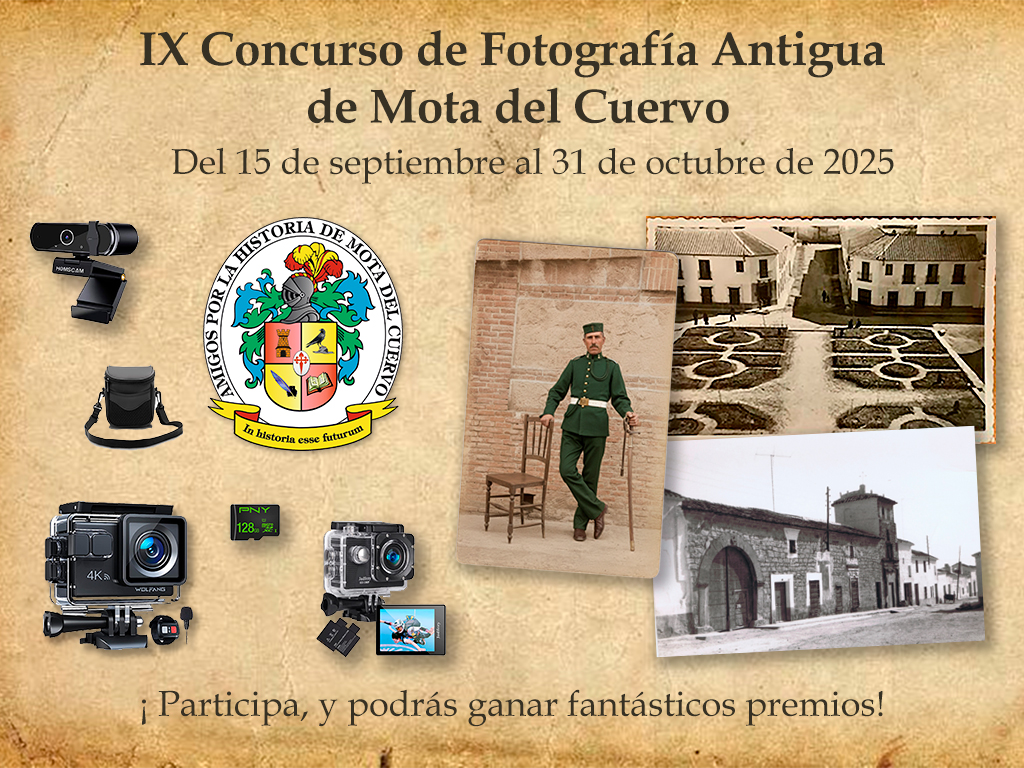 Ha comenzado el IX Concurso de Fotografía Antigua de Mota del Cuervo en historiademota.com/concurso-fotog…

¡Ya tenemos las 6 primeras fotografías! ¿Te animas a participar? Podrás ganar fabulosos premios.
#concursofotografia #fotografiaantigua #historiacuenca #MotadelCuervo #historiademota