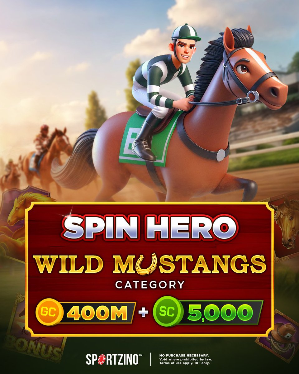 Spin with SC in our Wild Mustangs category and climb the leaderboard for your shot at GC 10M + SC 250. Only the top 20 with the most spins will snag a bonus!

👇 If you had a pet horse, what would you name it and why? 
⏳ Ends Sep 16th at 11:59 AM EDT sportzino.com/promotions/pro…