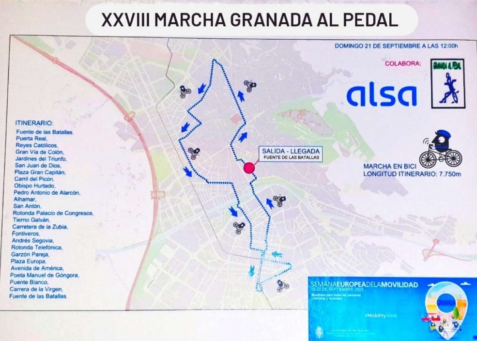 Próximo Domingo 21 de Septiembre a las 12h Marcha Granada al Pedal. Estáis invitados,  es una marcha familiar y abierta a la participación ...
