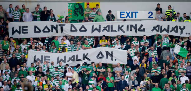 Celtic fans banner at Ibrox in April 2012.