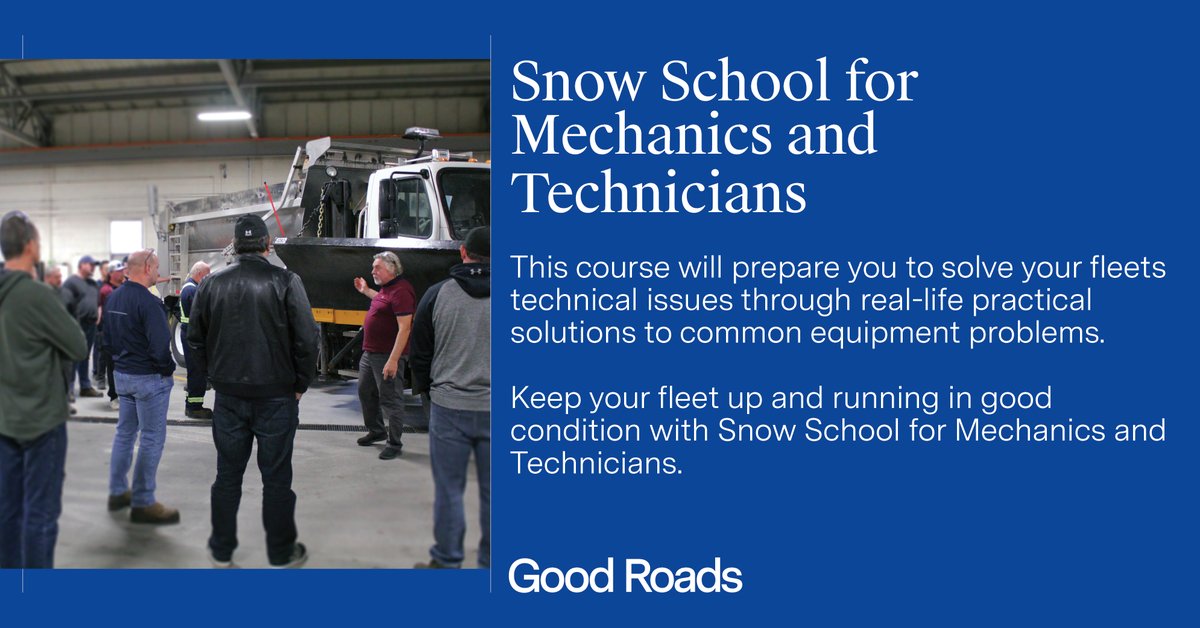 Registration for Snow School for Mechanics &amp; Technicians is closing soon. Gain hands-on training in troubleshooting, preventative maintenance, and real-world fleet solutions.
Kingston: goodroads.ca/courses/snowsc…
Wellington: goodroads.ca/courses/snowsc…
#WinterMaintenance #PublicWorks