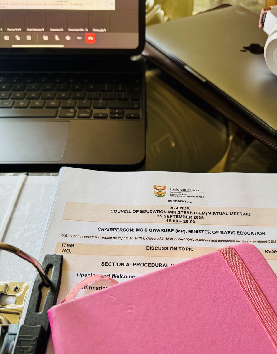 Chairing the Council of Education Ministers this evening. 

We are discussing and deciding on key issues:

✔️ The ‘ghost educators and ghost learners’ audit that the ELRC is doing in all provinces. We want to make sure that every cent is spent on the sector and we cut out