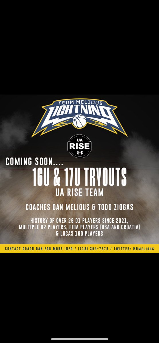 Dan melious (@dmelious) on Twitter photo Last tryout lightning ua rise ( curry brand )
come play in the ua circuit
coaches w real relationships
media coverage
over 35 players currently playing college basketball
lucas camp
wooten camp
fiba players
call me or dm me or todd ziogas
718-354-7379
<a href="/WorldExposureWB/">World Exposure Report Women’s Basketball</a> Last tryout lightning ua rise ( curry brand )
come play in the ua circuit
coaches w real relationships
media coverage
over 35 players currently playing college basketball
lucas camp
wooten camp
fiba players
call me or dm me or todd ziogas
718-354-7379
<a href="/WorldExposureWB/">World Exposure Report Women’s Basketball</a>