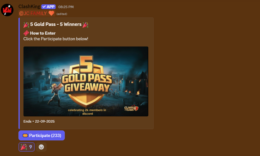 TeamJallikattu's tweet photo. Celebration of 2K Members in Our DISCORD Community ,
We're overjoyed to announce a special giveaway to celebrate surpassing the milestone of 2,000 members. 
we're delighted to bestow GOLD PASS upon 5 lucky winners.
DISCORD LINK : https://t.co/yW4U9xXvJw
#clashofclans #Giveaway https://t.co/cGsDtXROnV
