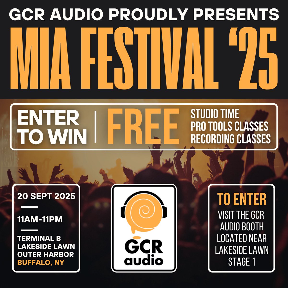 GCRaudio's tweet photo. Come visit us at our booth at this year’s @MusicIsArtBflo Festival! You’ll be able to enter for a chance to win free studio time as well as free education classes! We’re going to be near the Lakeside Lawn Stage 1 so check out that map and head over to our table! https://t.co/uBSt9PuRIp
