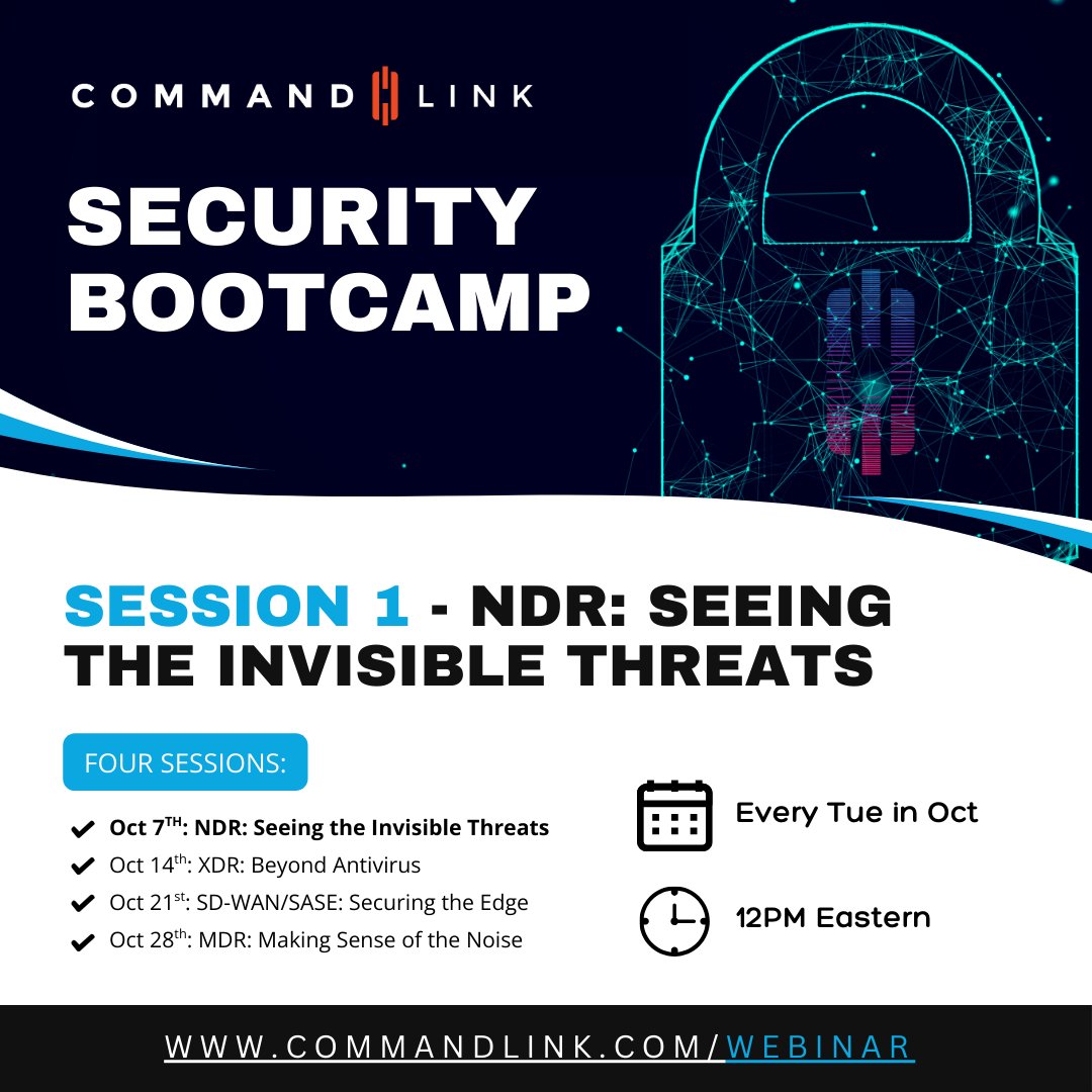 CommandLink's tweet image. Worried AI Is Outpacing Your Defenses? It’s time to level up. Join our four-part security bootcamp to address the recent changes in the cybersecurity threat landscape.
Register today: commandlink.com/webinar
📅 Session 1: NDR – Seeing the Invisible Threats
🗓 Every Tuesday in…