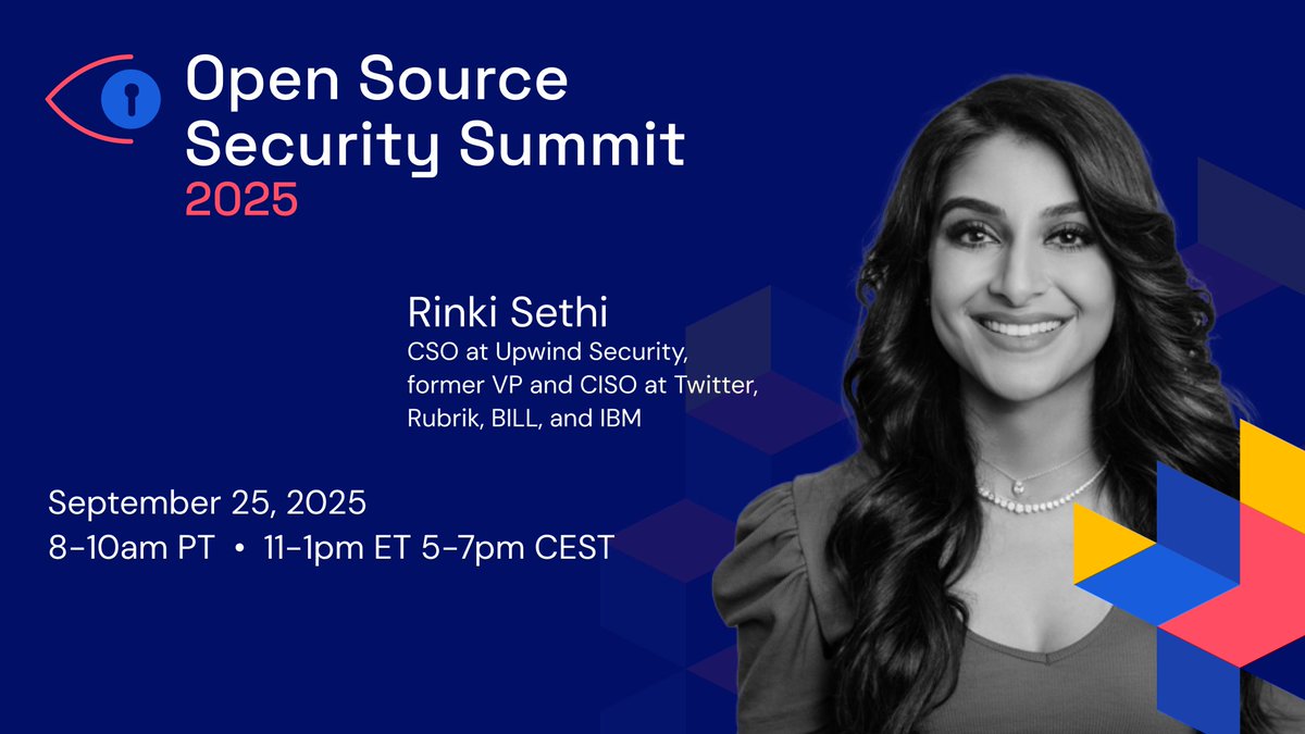 Bitwarden's tweet image. Save your spot for the 2025 #OpenSourceSecuritySummit, a virtual celebration exploring advancements in open source security, featuring Rinki Sethi, CSO at Upwind Security, and former VP at Twitter, Rubrik, and BILL! Register now: btwrdn.com/4mdO2zR