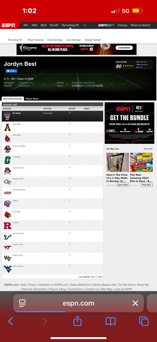 #AGTG Blessed to be ranked as a 4⭐️ prospect and the #8 player in the state on. <a href="/espn/">ESPN</a> 

<a href="/CoachHowardII/">Derek Howard, II</a> <a href="/adamgorney/">Adam Gorney</a> <a href="/FriedmanAdamm/">Adam Friedman</a> <a href="/TheUCReport/">Billy Tucker</a> <a href="/DemetricDWarren/">Demetric D. Warren</a> <a href="/HaleMcGranahan/">Hale McGranahan</a> <a href="/TheBigSpur247/">TheBigSpur.com</a> <a href="/GregBiggins/">Greg Biggins</a> <a href="/samspiegs/">Sam Spiegelman</a> <a href="/AnnaH247/">Anna Adams</a> <a href="/LevelUpDBs/">Level Up DBs</a> #KeepGrinding