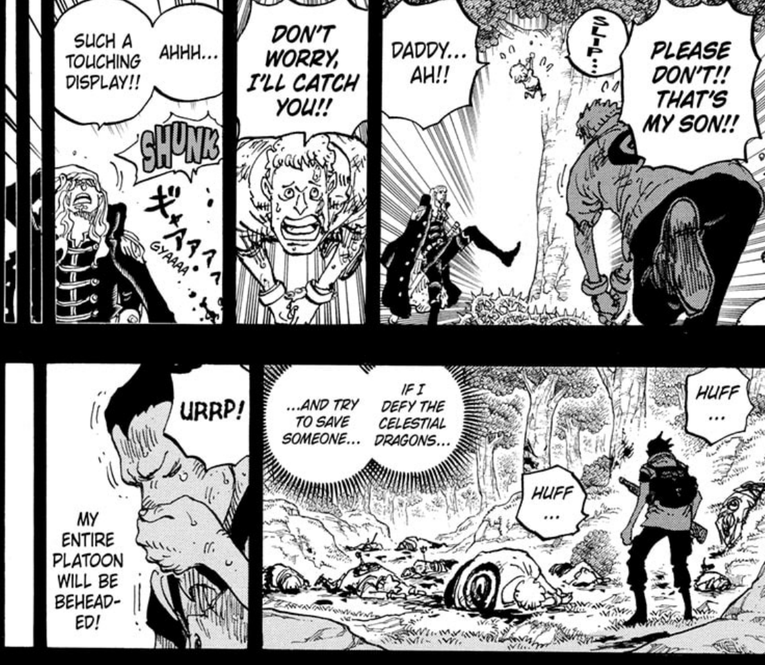 newworldartur's tweet photo. For the first half, this was probably one of the hardest chapters to read in One Piece history. The fact that horrors like these continue to happen in the world makes me feel just as sickened as Dragon does https://t.co/afMa3VgTVx