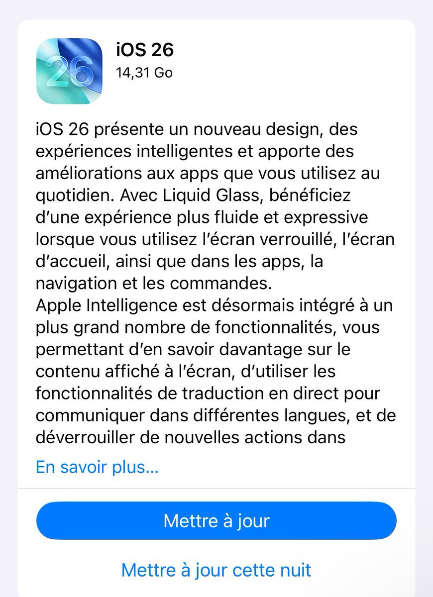 iOS 26 est disponible !
(sauf sur iPhone Xs et XR)

Si vous voulez savoir comment utiliser toutes les nouveautés, ma vidéo vous l'explique en détail : youtu.be/YLgBs5HuxjA