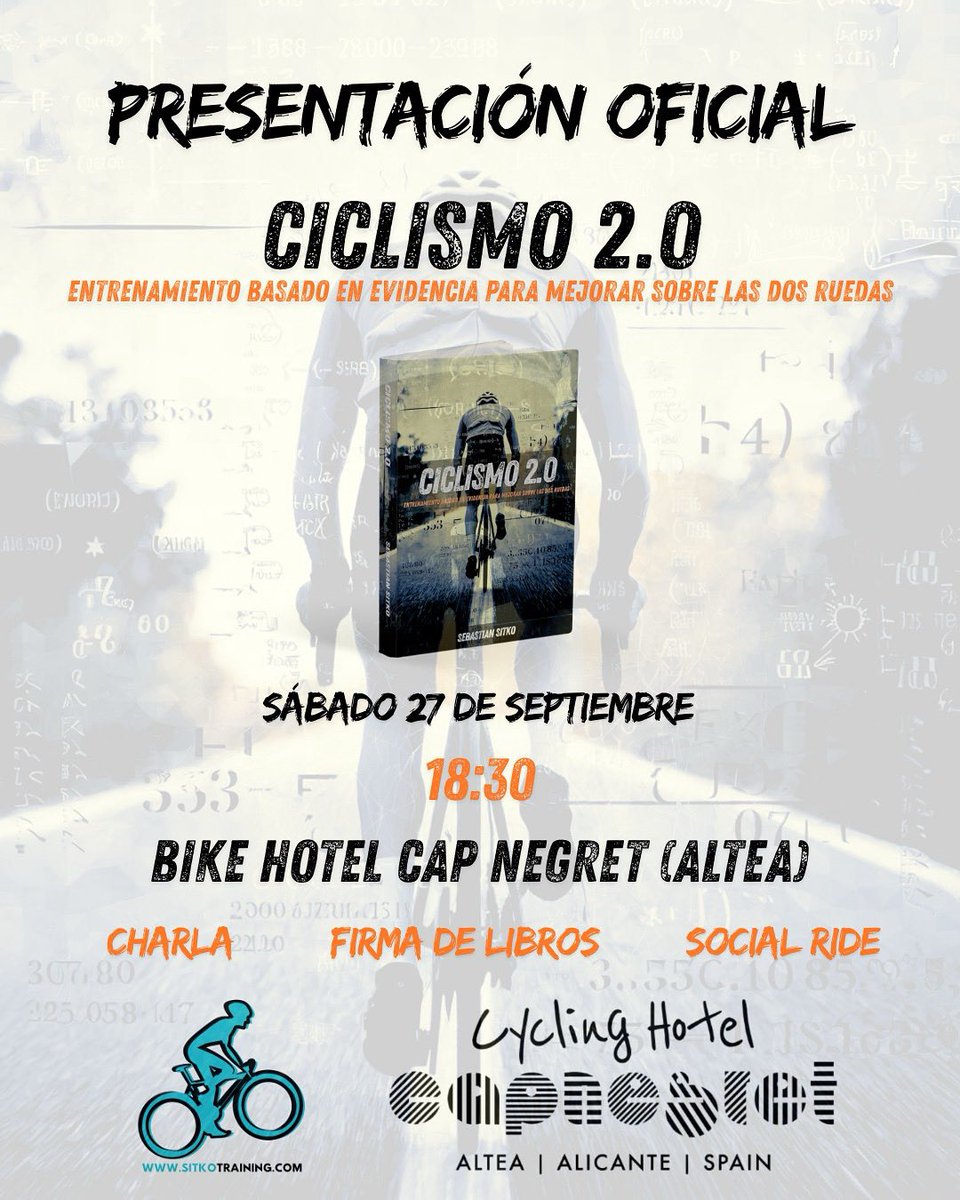 📢 ¡Ha llegado el momento!

El próximo sábado 27 de septiembre a las 18:30 presentaré oficialmente el libro “Ciclismo 2.0” en el ya mítico para el ciclismo @bikehotelcapnegret (Altea, Alicante). 

Un proyecto en el que he puesto todo mi esfuerzo, con un objetivo claro: acercar el