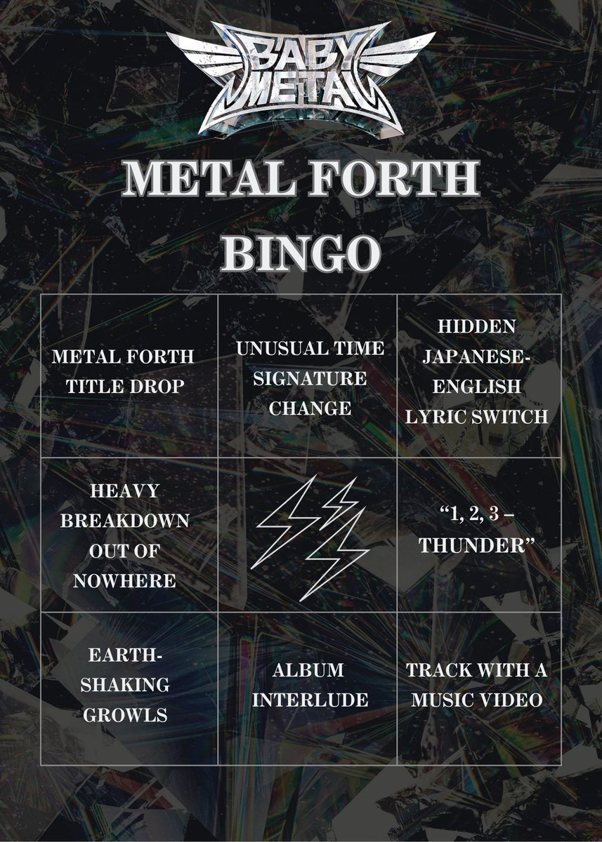 Play METAL FORTH bingo while streaming the album 🖤 and comment below which moments off the record from here you love most.