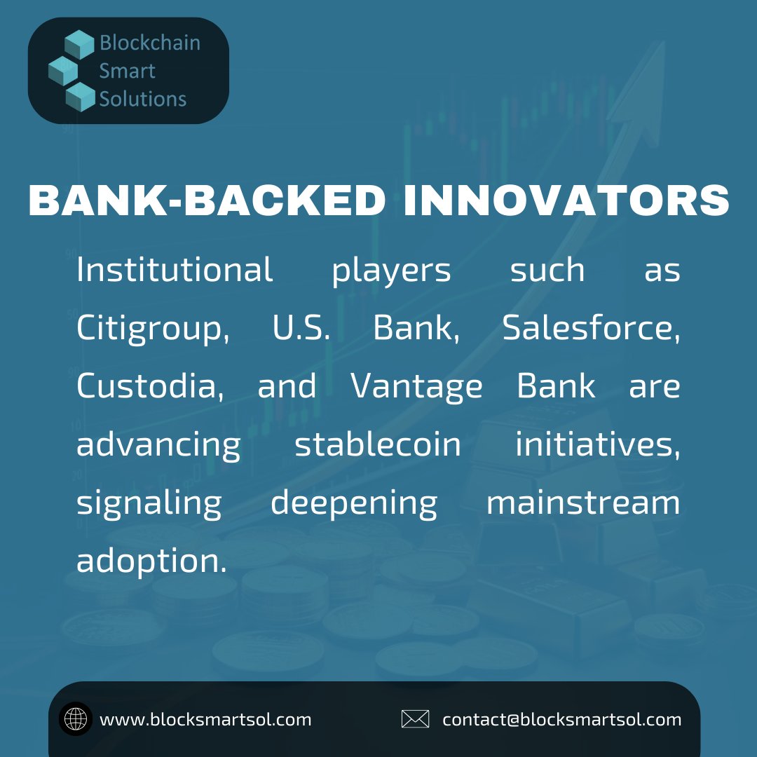 BlockSmartSol's tweet image. Banks and asset managers like Citigroup, BofA, and Custodia are exploring or launching stablecoins to modernize payments and tokenized deposits.

#BankStablecoins #InstitutionalCrypto #TokenizedDeposits #DigitalAssets #FutureFinance&quot;