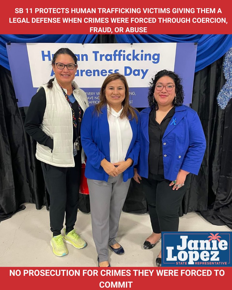Janie Lopez (@janielopezfortx) on Twitter photo ✊ Proud to support & vote for SB 11, protecting survivors of human trafficking.
This law gives victims a clear affirmative defense if crimes were committed under force, fraud, or coercion—treating them as victims, not criminals. ✊ Proud to support & vote for SB 11, protecting survivors of human trafficking.
This law gives victims a clear affirmative defense if crimes were committed under force, fraud, or coercion—treating them as victims, not criminals.