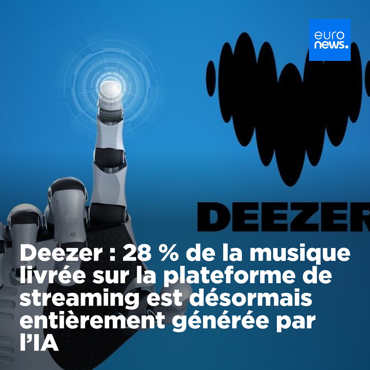 Le service français de streaming musical a déclaré que 30 000 titres créés par l'IA sont ajoutés à la plateforme chaque jour, soit une augmentation de 10 % par rapport au mois d'avril.
➡️ l.euronews.com/vZAB