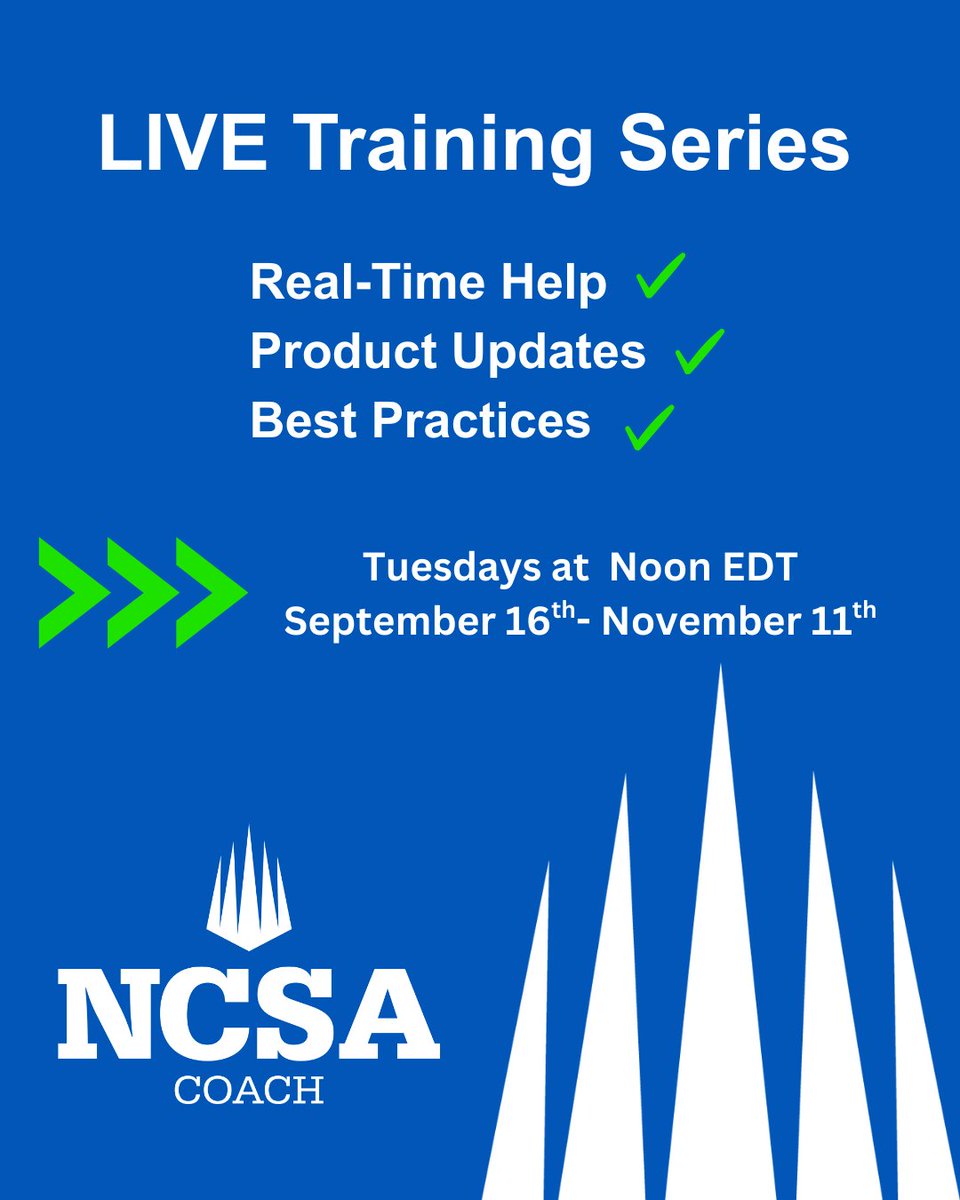 📣 Hey Coaches!
Our LIVE Fall Training Series kicks off  tomorrow! 🍂🕒

Join us tomorrow—or any Tuesday this fall—and get the most out of your NCSA Coach Platform.

🔗 Click here to secure your spot :hubs.li/Q03JrvZc0

#CollegeCoaches #NCSACollegeRecruiting #CoachEducation