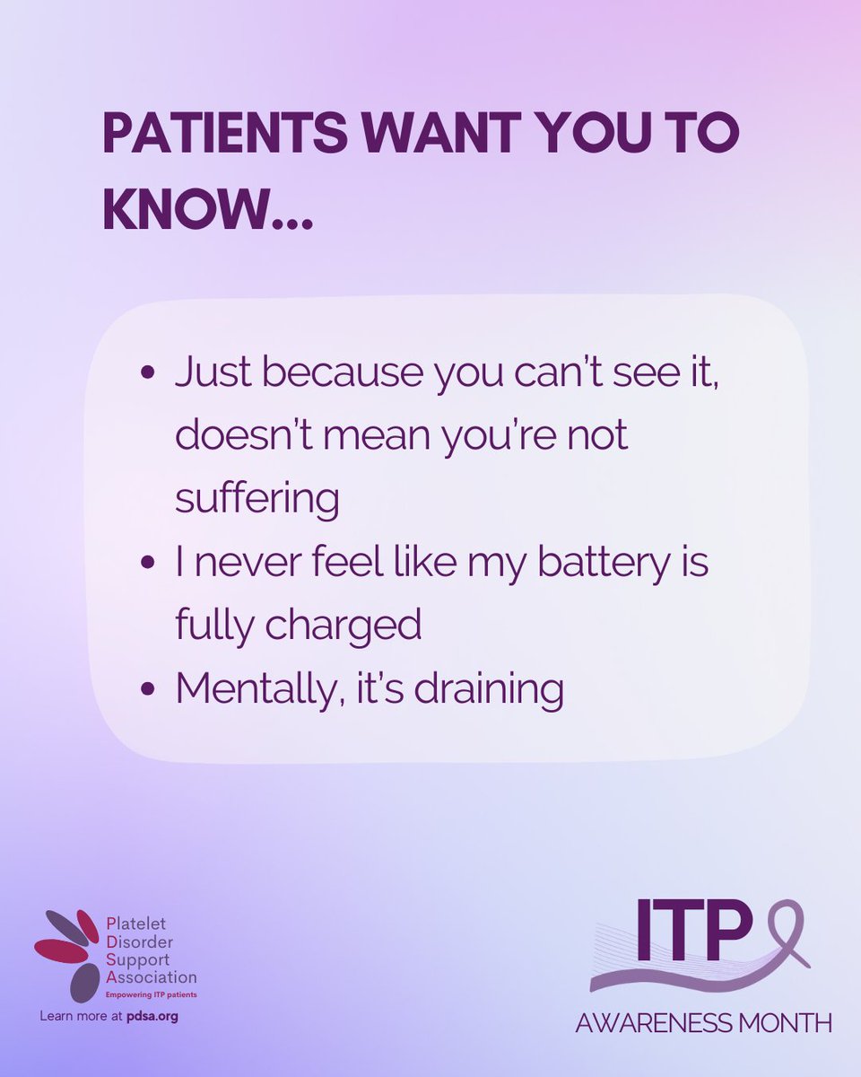 PDSA_ITP's tweet image. ITP Awareness Month is here—Patients are sharing what they wish others understood about living with ITP. Hear directly from patients about what it’s like to live with ITP by visiting pdsa.org/personal-stori… and reading #ITPwarrior stories.