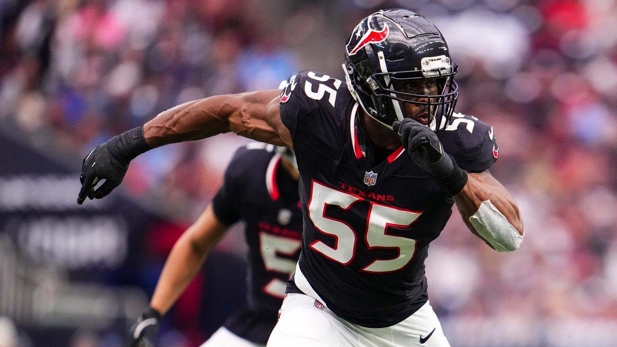 AlfColmenar's tweet photo. TEXANS FRONT & EDGE
๐ฃ HOU pass rush: Danielle Hunter (forced fumble last week; 8 sacks in 8 home games last season), Will Anderson (3 TFL & a sack Week 1; aims for 5th straight 0.5+ sack). If they win the line, Chubb still finds lanes. #TexansD https://t.co/tc7rfHomKZ