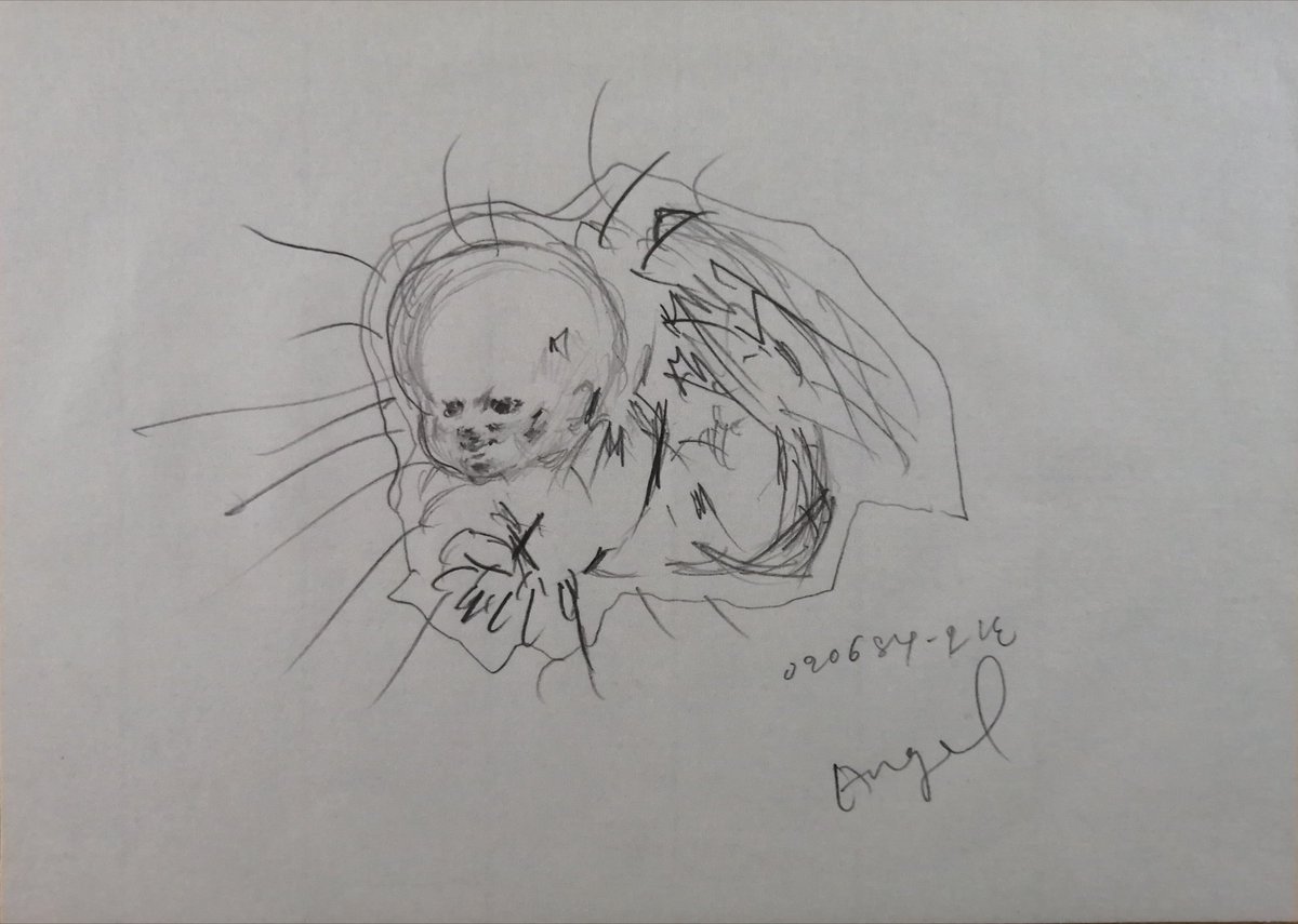 【Angel】3枚と、4枚目のドローイングの全て、1984年 12.5×18cm 紙に鉛筆
◉前回の【Angel】の後に描いた3枚だが 前回より良くなることはなかった。4枚目は別の構想だったが、ボツ。 