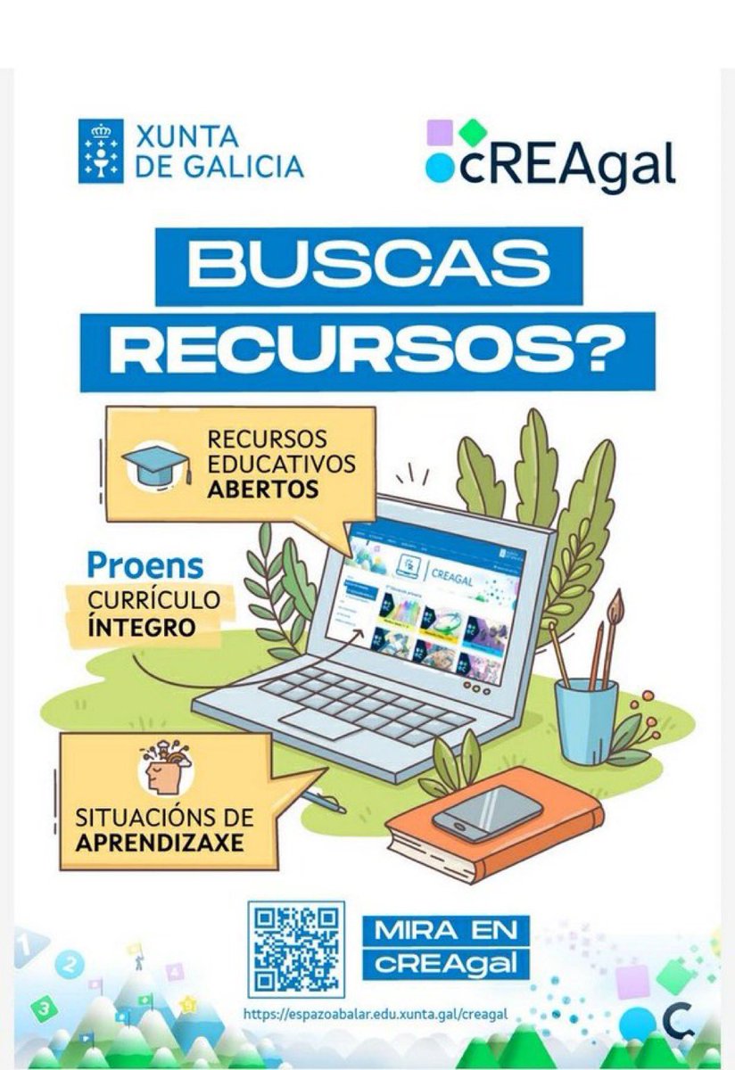 CAFIgalicia's tweet photo. CREAGAL—>Recursos educativos abertos. 

✅ Situacións de aprendizaxe

✅PROENS currículo íntegro

👉https://t.co/jyY0xv3yi1 https://t.co/zqfmXBAc7C