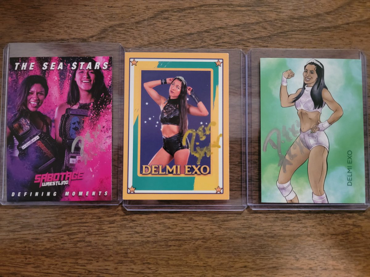 wrestlingcards's tweet photo. Thanks to @DelmiExo for signing my 2020 @SaboWrestling, 2024 @damage365Radio, & 2023 @GRINDpuro cards at @WildZeroPro #DunnAndMarcosCup Night 2 in Rochester, NY. #WildZero #SabotageWrestling #ProWrestlingGrind #WrestlingCards #WrestlingTradingCards https://t.co/ciUC4hsXFo