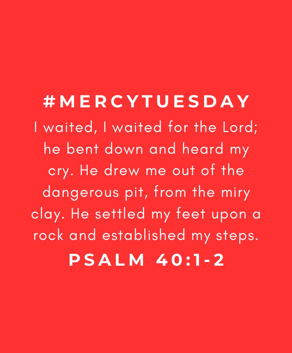 frjamesa's tweet photo. MERCY TUESDAY
(Psalm 40:1-2)

I waited, I waited for the Lord; he bent down and heard my cry. He drew me out of the dangerous pit, from the miry clay. He settled my feet upon a rock and established my steps.

Prayer for Mercy: 
Loving Father, teach my heart to be patient when answers seem delayed. Establish my steps in Your will and help me to trust that Your timing is perfect and Your plans are good. When I feel weary, renew my strength with hope. Let me wait with peace, believe with courage, and rejoice knowing that You never fail. Amen.

Jesus, I trust in you !

Affirmations:
Mercy has remembered me !
Mercy has spoken for me !
Mercy has responded for me !
Access granted…
Access received !
A new Garment received !
I am a walking testimony !
I am a miracle of God !
I am a trophy of God’s grace !
My Joy is here ! 

#Tetelestai2025 
#mercytuesday 
#myjoyishere 
#iknockedandthedooropened