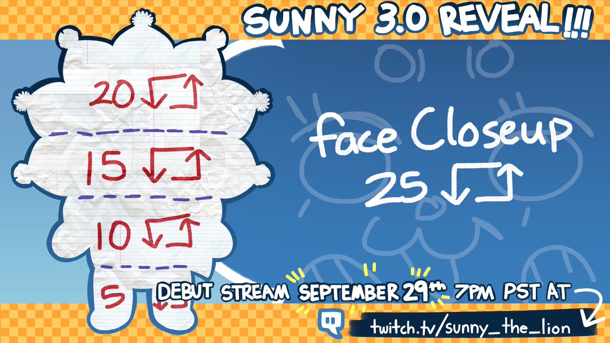 ✨🌞ITS FINALLY TIME!!!!!!!!!🌞✨
I'm so excited to reveal my new design and other cool stuff YIPPEE!!!! 3.0 debut stream on September 29th 7pm PST at twitch.tv/sunny_the_lion