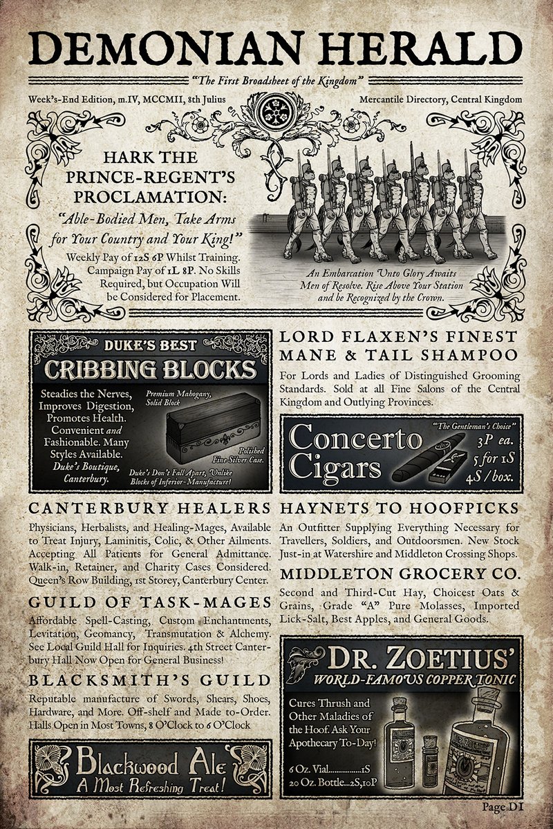 Issue 6 of my #webcomic, Avania, comes to a close with Ministry agents Valenvarius and Eiserne receiving a new assignment, and the back cover featuring some important news and goods of their world!

Avania No.6, pages 20-21, back cover worldofavania.com