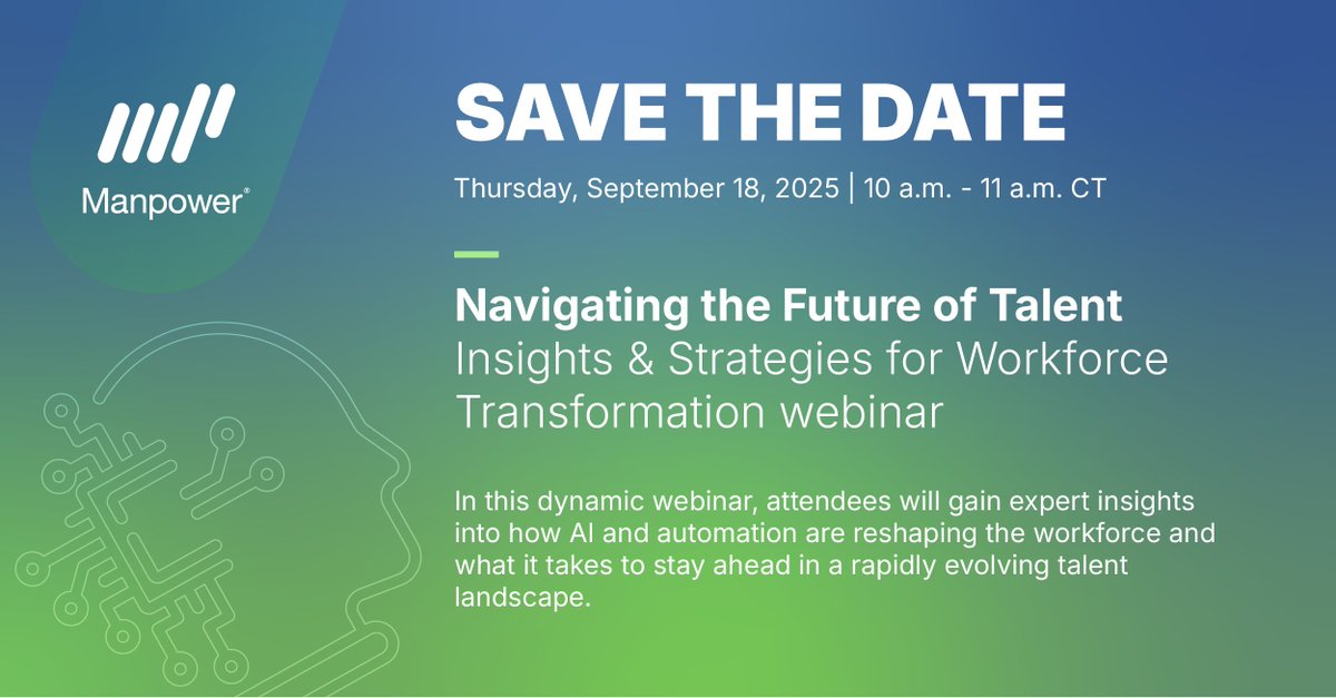 Save the date! The future of work is changing. Are you ready? Join #Manpower for an exclusive webinar on September 18 to explore the latest #WorkforceTrends, #TalentStrategies and actionable insights for B2B leaders.

Register today: bit.ly/4lpHD4d