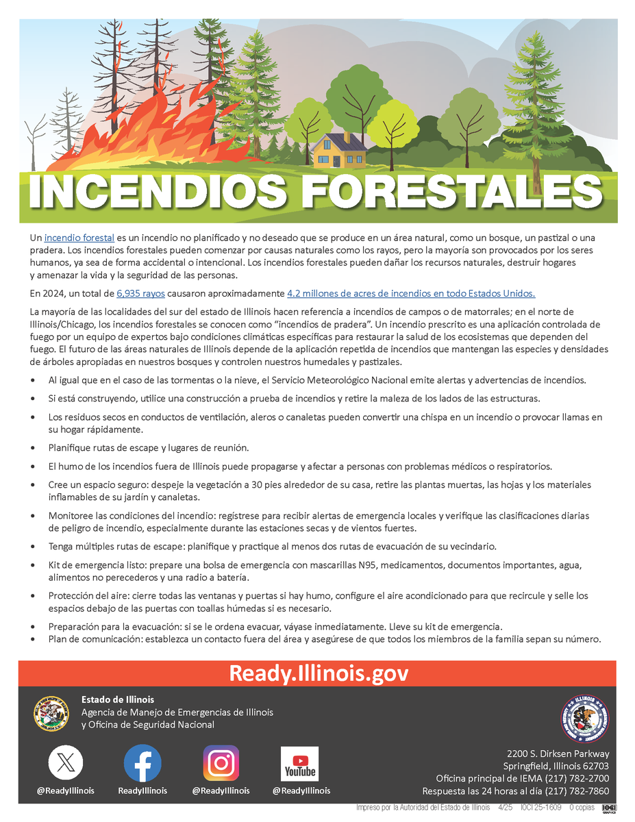 ReadyIllinois's tweet photo. This dry heat has left most of #Illinois parched. That means an increased risk for #wildfires/#prairiefires/#brushfires. Whatever you call them, prevent them by following these tips:
#ILWx #firesafety https://t.co/l88xPJT3RI