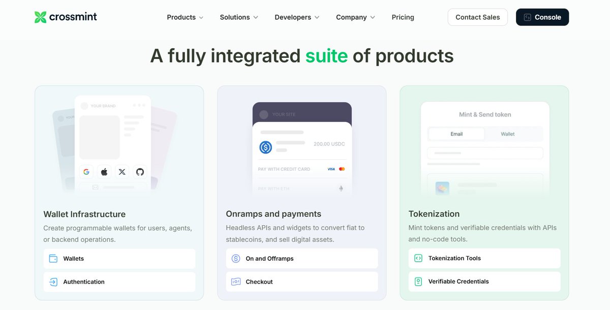 NikhilRaikwarr's tweet photo. just learned abt @crossmint 👾 — it lets u plug Web3 straight into ur AI agents w/o touching hardcore blockchain stuff 🤯✨

u can mint 🪙, transfer 📦, add payments 💳 &amp; id systems 🔑 … all in workflows. building smth cool w it rn 👨‍💻⚡ #AI #Web3 #Crossmint https://t.co/rftkGp8JNh