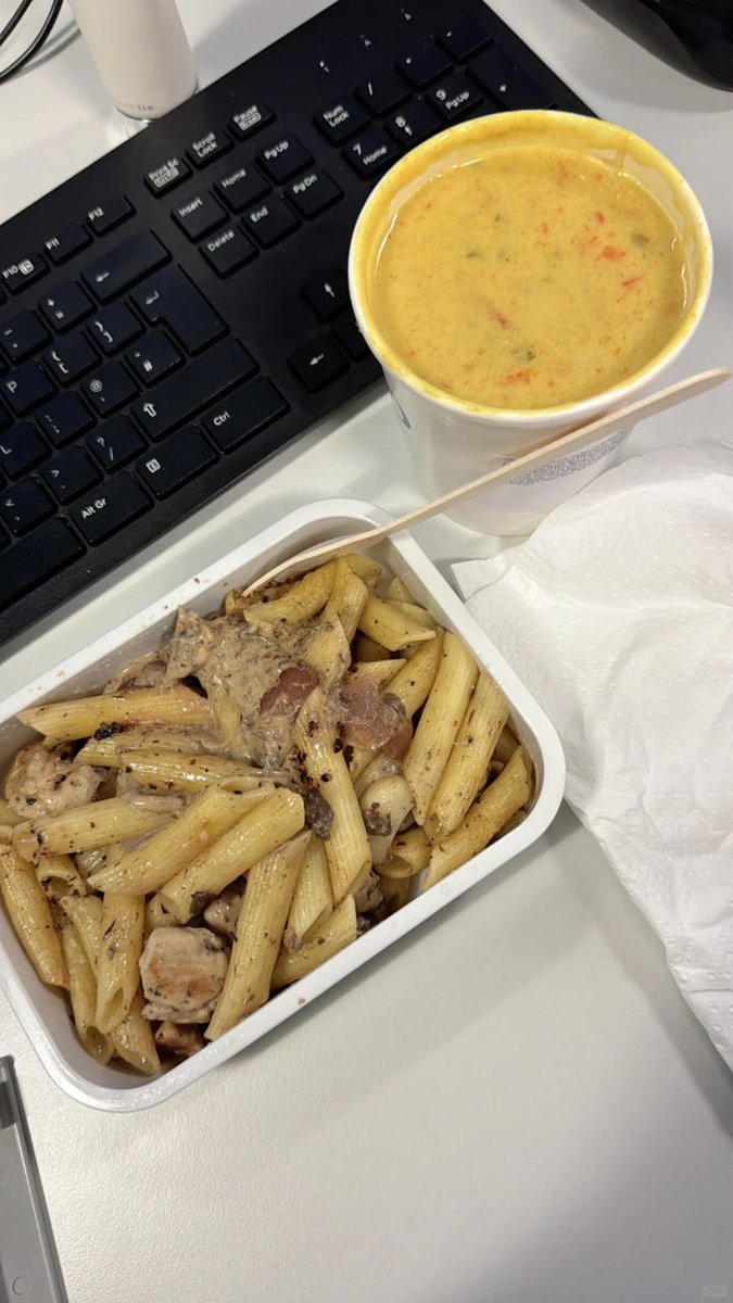 It was very windy this afternoon. I prepared lunch, but I just wanted to eat a cup of hot soup. It was hot soup. It had a little bit of noodles and was spicy. It tasted really good.
