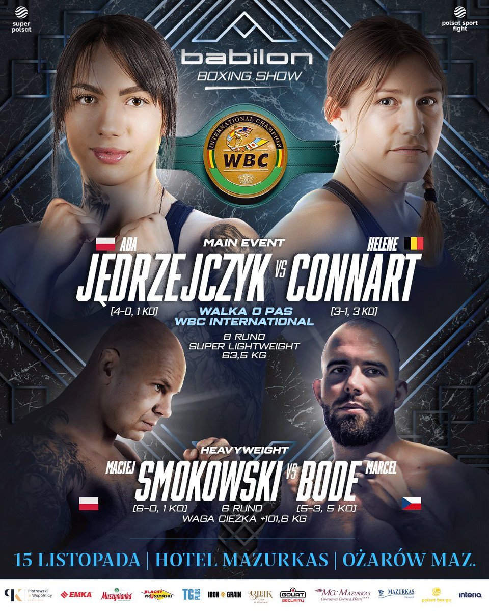 Polscy promotorzy coraz chętniej współpracują z <a href="/WBCBoxing/">World Boxing Council</a>. Już 15 listopada w Ożarowie Mazowieckim Adrianna Jędrzejczyk w pojedynku wieczoru zawalczy z Belgijką Helene Connart o pas WBC International w wadze super lekkiej. Galę organizuje grupa <a href="/babilon_tomasz/">Babilon Promotion</a> <a href="/BabilonskiOskar/">Oskar Babiloński</a>
