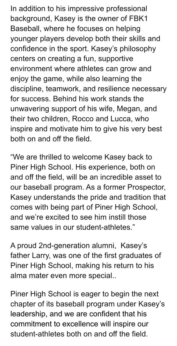 NEWS: Piner has hired Kasey Olenberger (<a href="/bergerfromcali/">Kasey Olenberger</a>) as its new varsity baseball coach. Probably the most accomplished baseball player in school history returns to lead his alma mater. #PDPreps