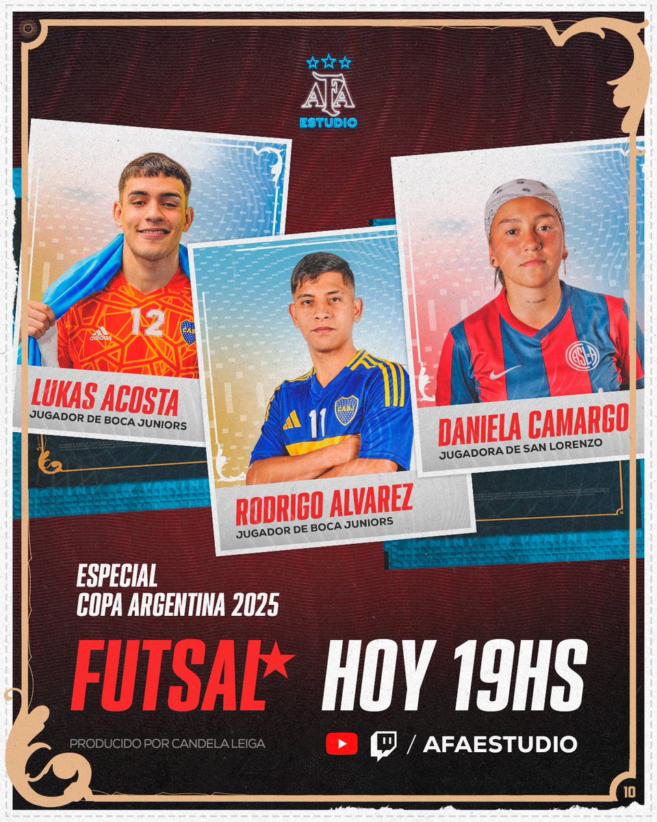 AFAestudio's tweet image. AFA ESTUDIO FUTSAL

ESPECIAL COPA ARGENTINA 2025.

HOY 19 HS.