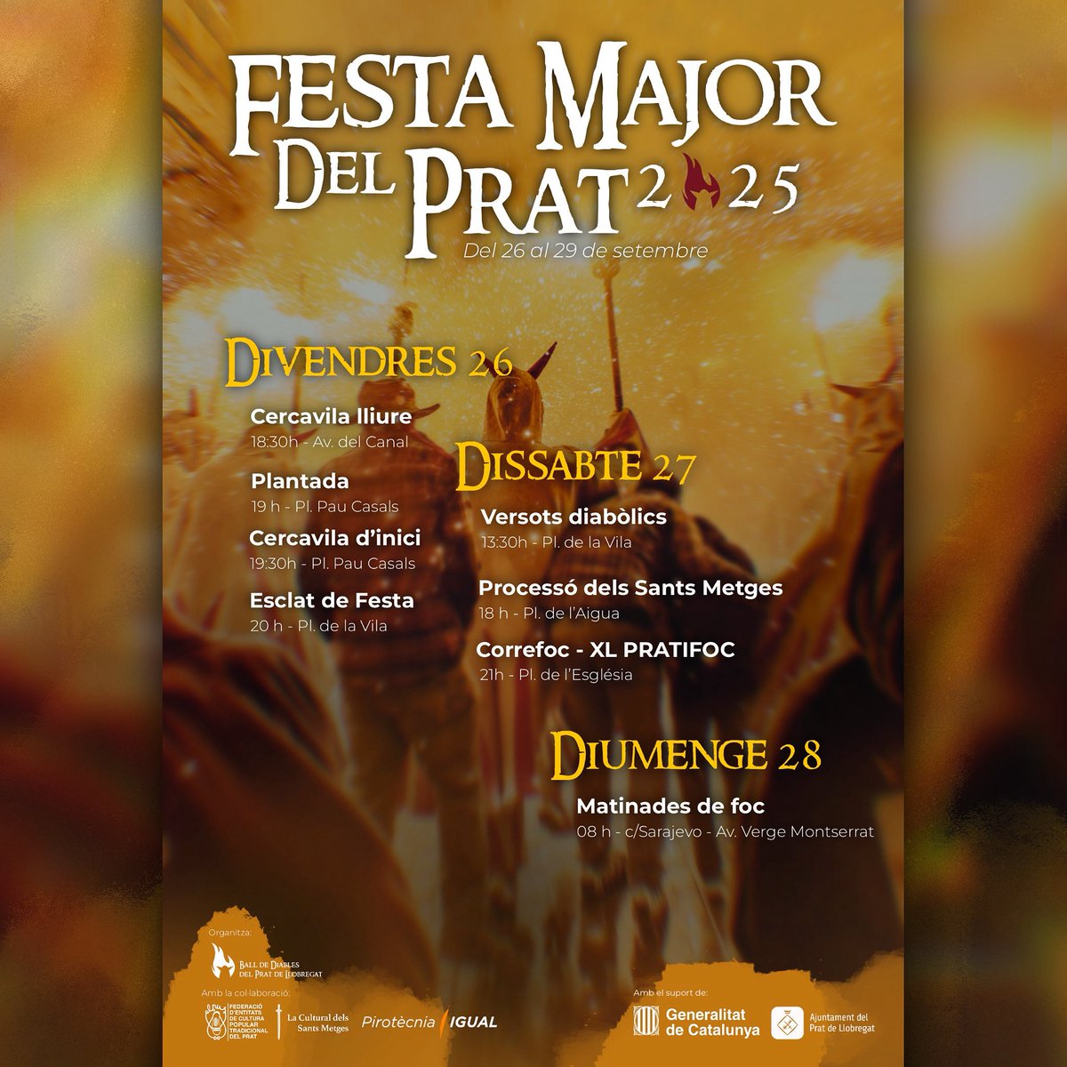 BallDiablesPrat's tweet photo. A dues setmanes dels millors dies de l’any! 🥹😉
Us presentem el cartell de tots els actes on participem aquesta Festa Major!!! 🔥

TIC, TAC, per la més Xamosa i més Galana! ⏳

𝗘𝗻𝘀 𝘃𝗲𝗶𝗲𝗺 𝘀𝗼𝘁𝗮 𝗲𝗹 𝗙𝗼𝗰 𝗼 𝗮𝗹𝘀 𝗩𝗲𝗿𝘀𝗼𝘁𝘀! 🫵🏻🔥 https://t.co/rOHKTrNKpv
