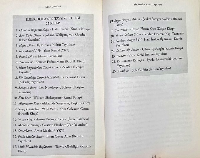 İlber Ortaylı'nın tavsiye ettiği 25 kitap.