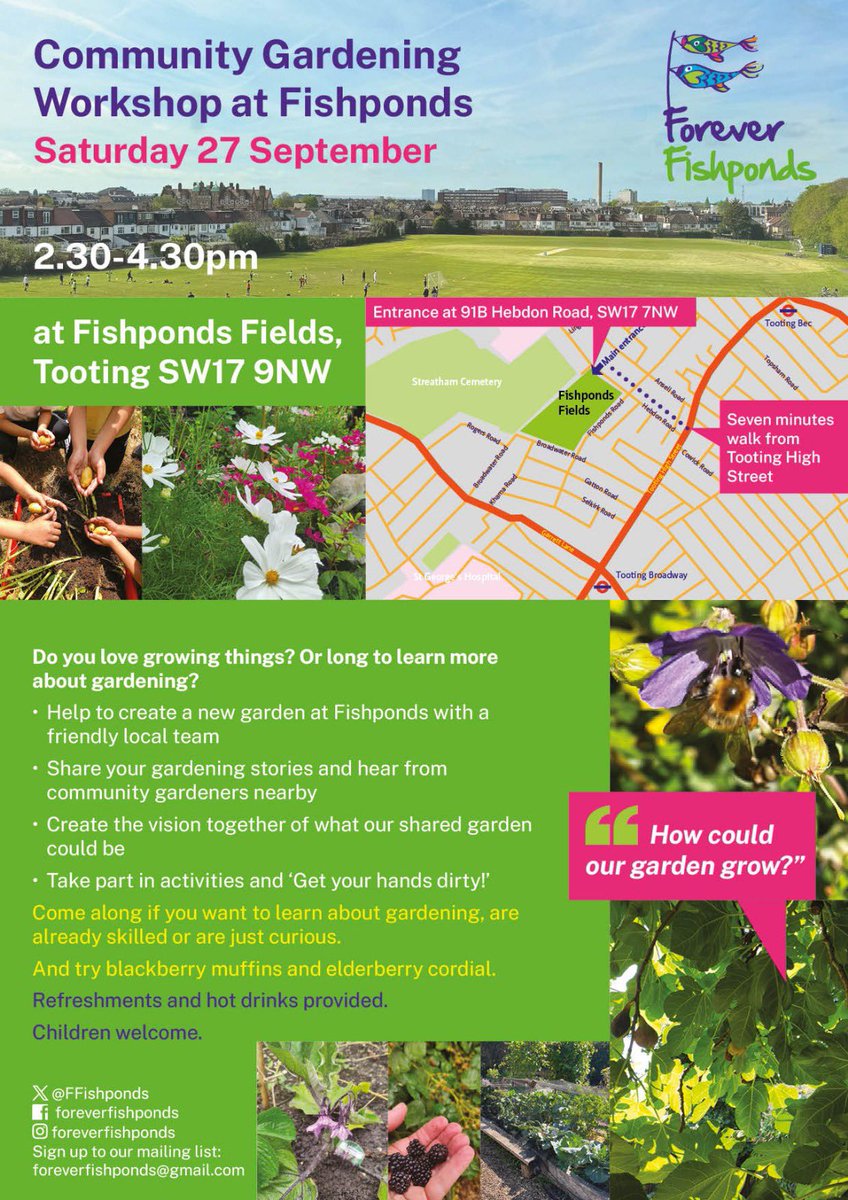 Are you a gardening novice, an expert or somewhere in between? All welcome at the Fishponds Community Gardening workshop Sat 27 Sept 2:30-4:30pm #tooting #gardening #community <a href="/tootingnewsie/">Tooting Newsie</a>