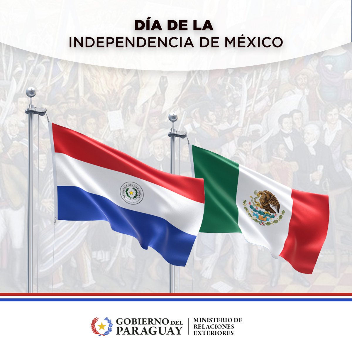 mreparaguay's tweet photo. La República del Paraguay extiende un cordial saludo a los Estados Unidos Mexicanos en el aniversario de su independencia. Nos unen vínculos históricos de amistad y cooperación, que hoy renovamos con el firme propósito de seguir trabajando juntos en favor de un hemisferio más seguro y próspero.